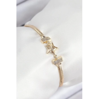 ÇOK SATAN Pirinç Zirkon Taşlı Yıldız Model Gold Renk Kadın Bileklik