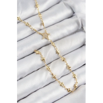 ÇOK SATAN Pirinç Zirkon Taşlı Yıldız Model Gold Renk Y Kolye