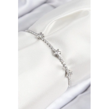 ÇOK SATAN Pirinç Zirkon Taşlı Yıldız Model Gümüş Renk Asansörlü Kadın Bileklik