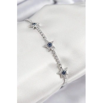 ÇOK SATAN Pirinç Zirkon Taşlı Yıldız Model Gümüş Renk Kadın Bileklik