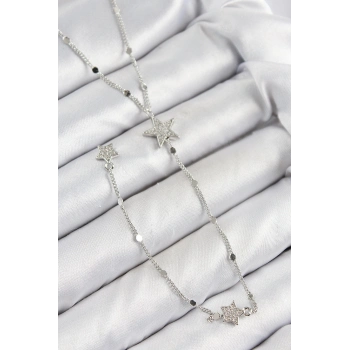 ÇOK SATAN Pirinç Zirkon Taşlı Yıldız Model Gümüş Renk Y Kolye