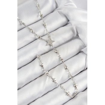 ÇOK SATAN Pirinç Zirkon Taşlı Yıldız Model Gümüş Renk Y Kolye