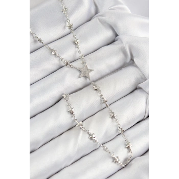 ÇOK SATAN Pirinç Zirkon Taşlı Yıldız Model Gümüş Renk Y Kolye