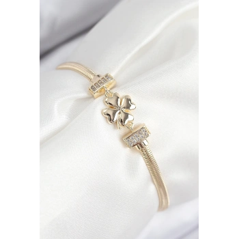 ÇOK SATAN Pirinç Zirkon Taşlı Yonca Model Gold Renk Kadın Bileklik