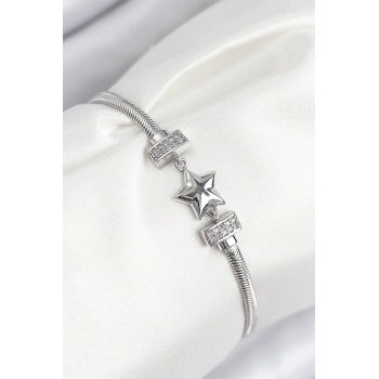 ÇOK SATAN Pirinç Zirkon Taşlı Yonca Model Gümüş Renk Kadın Bileklik