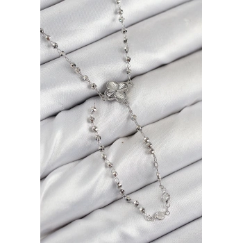 ÇOK SATAN Pirinç Zirkon Taşlı Yonca Model Gümüş Renk Kadın Y Kolye