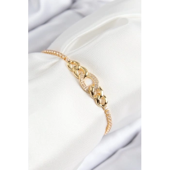 ÇOK SATAN Pirinç Zirkon Taşlı Zincir Model Gold Renk Asansörlü Kadın Bileklik
