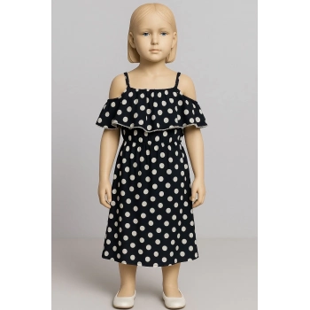 ÇOK SATAN Puantiyeli askılı prenses elbise kız çocuk lacivert
