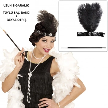 ÇOK SATAN Retro Charliston Otrişli Aksesuar Seti – 2039ler 9039lar Gatsby Kostüm Seti