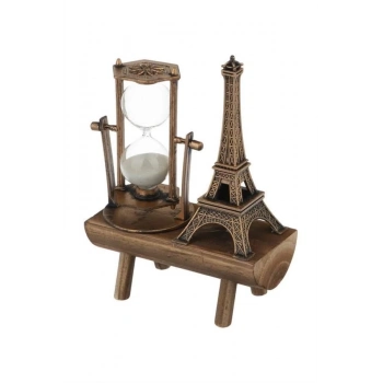ÇOK SATAN Retro Eyfel Kulesi Ve Kum Saati Dekoratif Ahşap Görünümlü Masa Biblosu