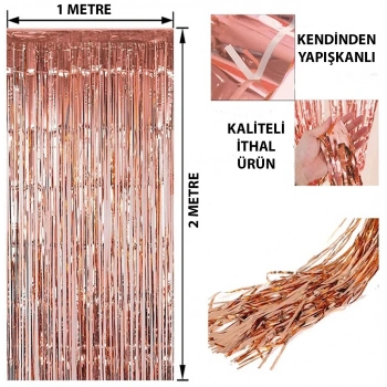 ÇOK SATAN Rose Gold Püsküllü Kapı Perdesi - Parti, Bekarlığa Veda, Doğum Günü 1x2 m