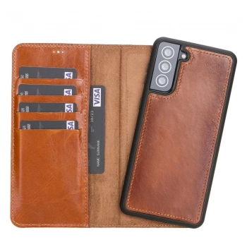 ÇOK SATAN Samsung Galaxy S21 Plus Uyumlu Deri Cüzdanlı Kılıf Rustik Taba