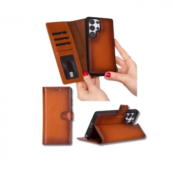 ÇOK SATAN Samsung Galaxy S25 Ultra uyumlu, Hakiki Deri, El Yapımı, Cüzdanlı Kılıf, Gölgeli Taba