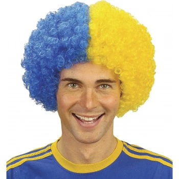 ÇOK SATAN Sarı Lacivert Kıvırcık Afro Bonus Taraftar Peruğu
