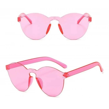 ÇOK SATAN Sert Mika Oval Şekilli Çerçevesiz Pembe Gözlük Retro Parti 5x14 cm