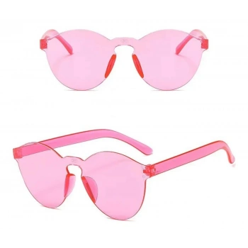 ÇOK SATAN Sert Mika Oval Şekilli Çerçevesiz Pembe Gözlük Retro Parti 5x14 Cm