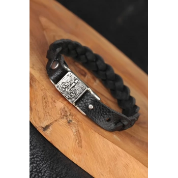 ÇOK SATAN Siyah Örgü Model Deri Erkek Bileklik