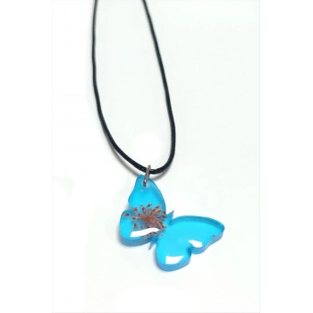 ÇOK SATAN Sultanotu Çiçeği Kelebek Epoksi Kolye