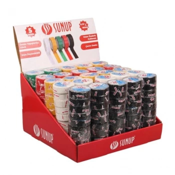 ÇOK SATAN Sunup Sn-27919 0.13x18mm 5 Renk İzole Elektrikçi Bant 10 Metre 50x5li Paket (kırmızı- Sarı - Siyah - Yeşil - Beyaz)