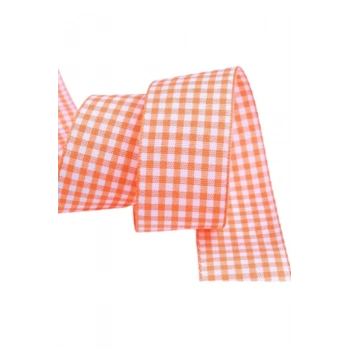 ÇOK SATAN Tafta Ekoseli Kurdele 25 mm Turuncu 1 Metre