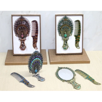 ÇOK SATAN Tavuskuşu Katlanabilir Ayna Ve Tarak Seti Büyük Boy