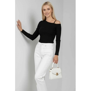 ÇOK SATAN Tek Omuz İpli Bluz Siyah T4328