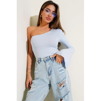 ÇOK SATAN Tek Omuzlu Basic Bluz Mavi T4275