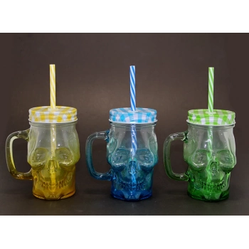 ÇOK SATAN Tekli Cam Kurukafa Kupa Bardak Pipetli