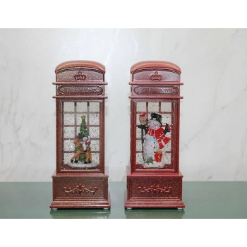 ÇOK SATAN Telefon Kulübesi Tasarımlı Yılbaşı Temalı Işıklı Müzikli Kar Küresi Model 2