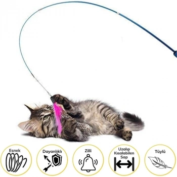 ÇOK SATAN Teleskopik Zilli Ve Tüylü Kedi Oyuncağı