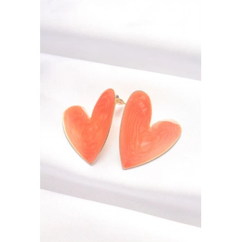 ÇOK SATAN Turuncu Renk Mineli Kalp Küpe