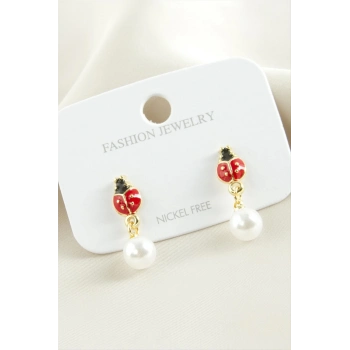 ÇOK SATAN Uğur Böceği Mineli İnci Küpe