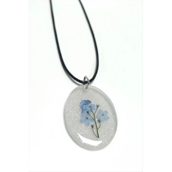 ÇOK SATAN Unutma Beni Çiçeği Oval Epoksi Kolye