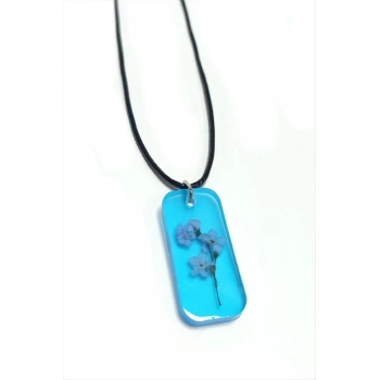 ÇOK SATAN Unutmabeni Çiçeği Dikdörtgen Epoksi Kolye