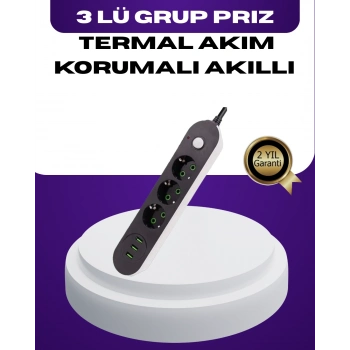 ÇOK SATAN USB Yuvalı Anahtarlı Üçlü Priz 2 Metre Kablolu