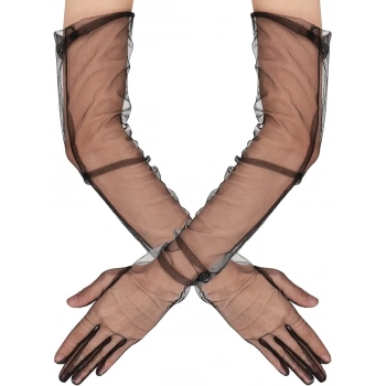 ÇOK SATAN Uzun Boy Likralı Siyah Yetişkin Mega Tül Eldiven
