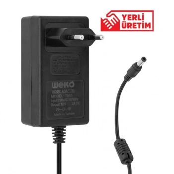 ÇOK SATAN Weko 12 Volt - 3 Amper - 36 Watt 5.5*2.5 Uçlu Plastik Kasa Priz Tip Adaptör