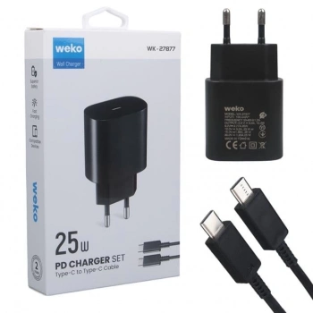 ÇOK SATAN Weko Wk-27877 Note10 Siyah 25 Watt Şarj Başlık Adaptörü + Type-c To Type-c Kablo