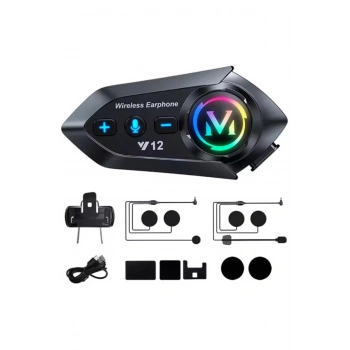 ÇOK SATAN Y12  Motor Kask Kulaklık Rgb Modlu Radyolu Motosiklet Kulaklık 5.3 Bluetooth Intercom