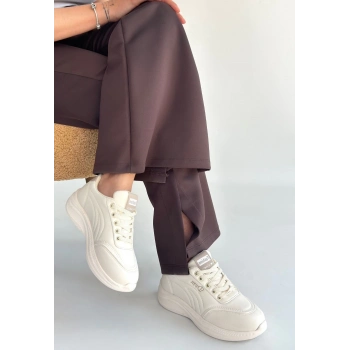 ÇOK SATAN Yejja Bej Cilt Bağcıklı Spor Ayakkabı