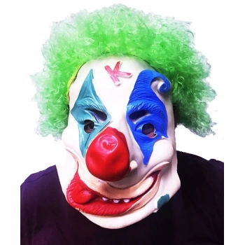ÇOK SATAN Yeşil Renk Afro Bonus Peruklu Palyaço Lateks Et Maske