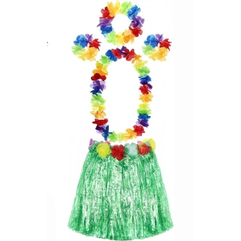 ÇOK SATAN Yetışkın Ve Çocuk Uyumlu Luau Aloha Hawaıı Yeşıl Etek Ve Renklı Kolye Taç 2 Adet Bıleklık Setı
