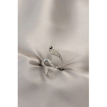 ÇOK SATAN Zirkon Taşlı Gümüş Renk Yılan Yüzük