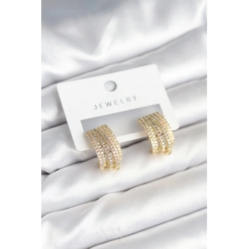 ÇOK SATAN Zirkon Taşlı Şerit Model Gold Renk Pirinç Kadın Küpe