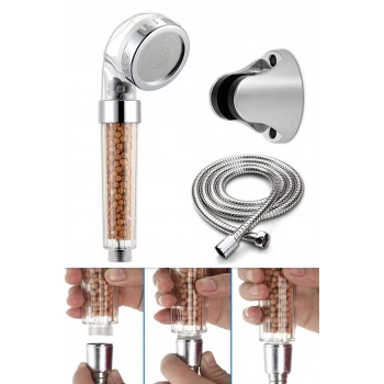 Filtreli Ve Su Tasarruflu Arıtmalı Duş Başlığı Seti Boncuklu Başlık Hortum Ve Mafsal Set
