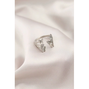 Gümüş Renk Metal Kelebek Model Kadın Yüzük
