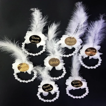 İncili Nedime Bilekliği Altın Renk Pleksili Beyaz Otrişli 10 Adet