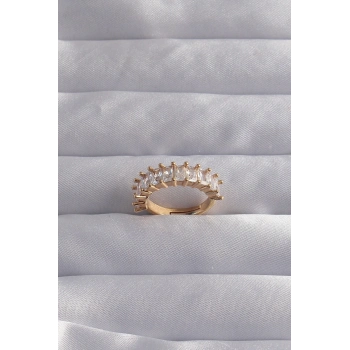 Pirinç Ayarlamalı Gold Renk Baget Taşlı Su Yolu Yüzük