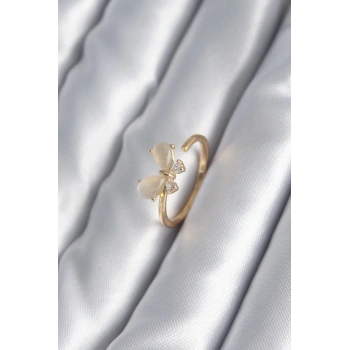 Pirinç Gold Renk Zirkon Taş Detay Kelebek Model Kadın Yüzük