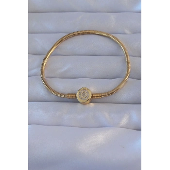 Pirinç Gold Renk Zirkon Taşlı Charm Bileklik
